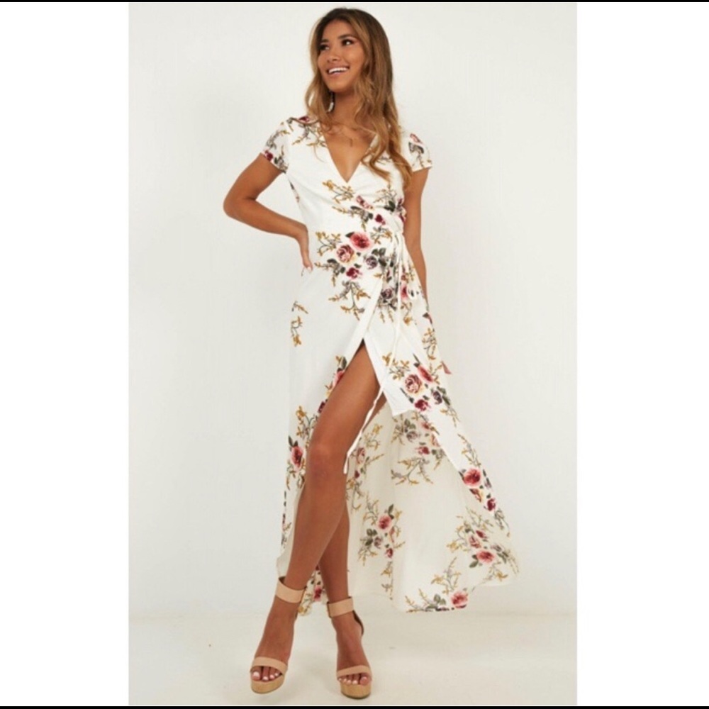 Showpo maxi white floral wrap dress